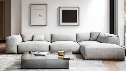 Modern Living Room Interior with Sectional Sofa, Perfect for Display