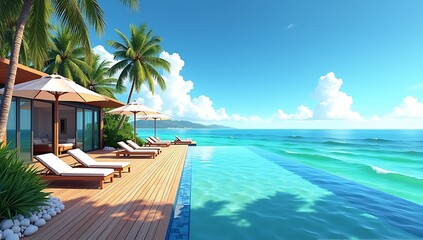 Contemporary Tropical Villa Surrounded by Lush Greenery, Featuring an Open Living Space and a Stunning Waterfall Pool