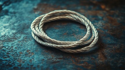 Obraz premium Coiled Rope on Rustic Surface