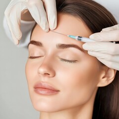 A young woman with bright, flawless skin relaxes as a professional administers a skin treatment. The serene atmosphere enhances the focus on beauty and skincare