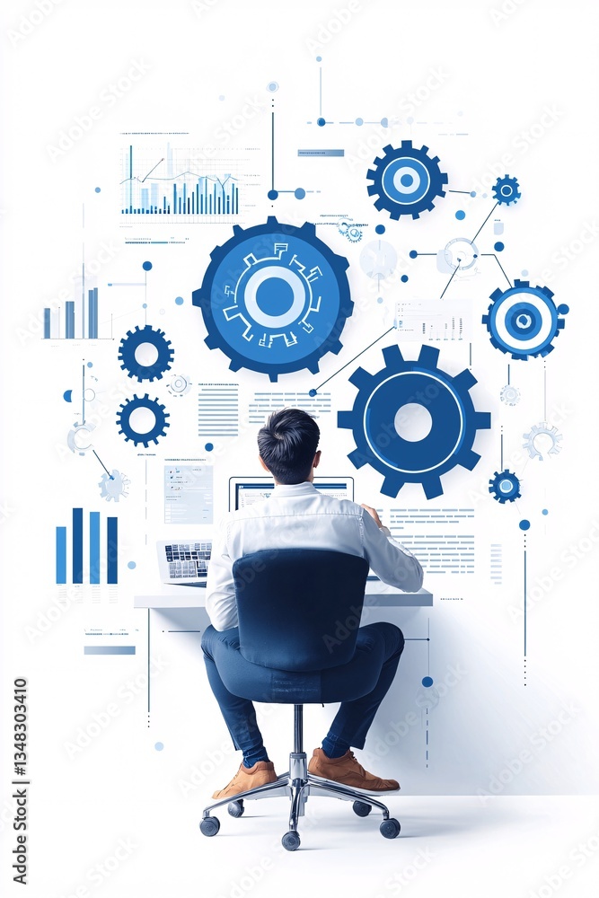 Poster developer tweaking website seo settings on a dashboard, search engine optimization focus, web perfor