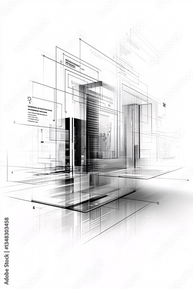Poster wireframe of a website layout with focus on user navigation paths, intuitive design concept, seamles