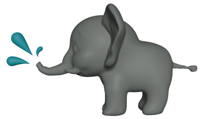 Cute cartoon baby elephant is spitting water splash in Songkran festival, Thailand (3D Rendering)