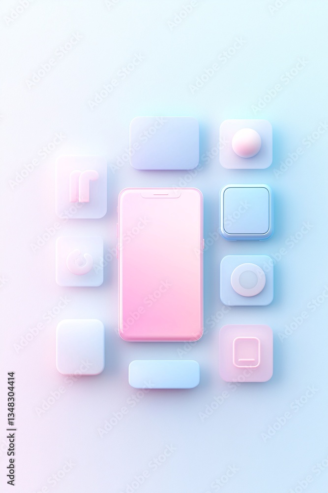 Poster minimalist ui design with flat icons and soft gradients, website interface concept, digital platform