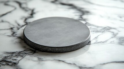 Gray Round Stone Coaster on Marble