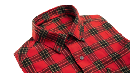 Red checkered shirt with black and gold accents on transparent background
