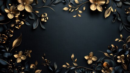 Elegant Golden and Black Floral Frame: A Luxurious Design