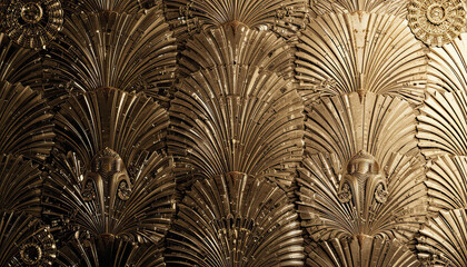 Luxury Vintage Gold Decorative Fan Pattern Background Featuring Ornate Elegant Art Deco Design Ideal for Premium Interior Decoration, Sophisticated Art and Textures