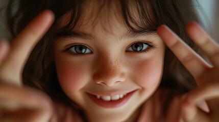 Obraz premium Close-Up of Happy Young Girl Holding a Picture Frame