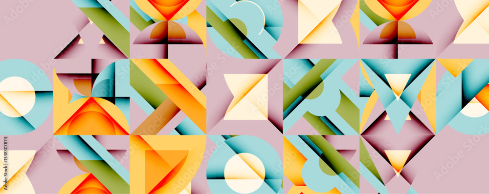 Poster minimal geometric abstract background. circle square and triangle design