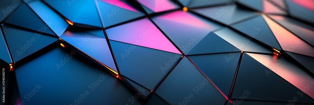 Poster Abstract Geometric Background with Dark Triangles and Colorful Edge Lighting