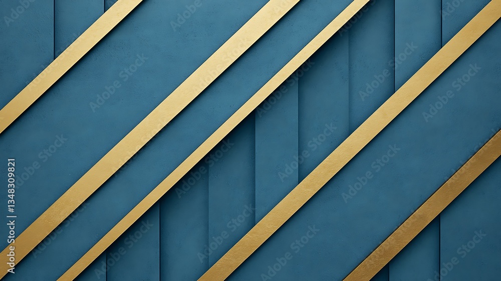 Poster a modern abstract design featuring a blue background with diagonal gold stripes, creating a stylish 