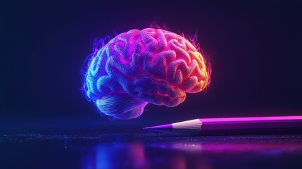 Vibrant gradient brain balancing on pencil a symbol of creativity