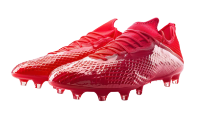 Pair of red soccer cleats isolated on transparent background