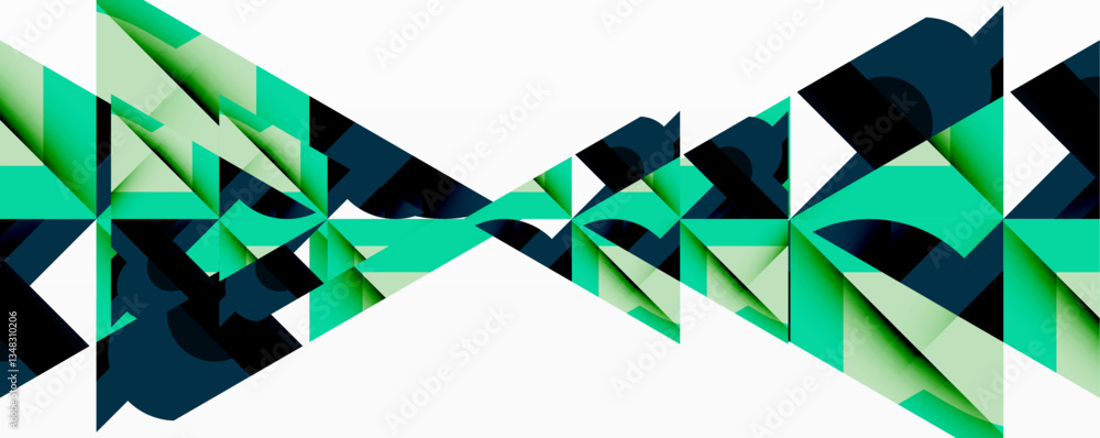 Poster Abstract geometric composition with interlocking circular and angular shapes, featuring smooth gradients and sharp contrasts on a white background