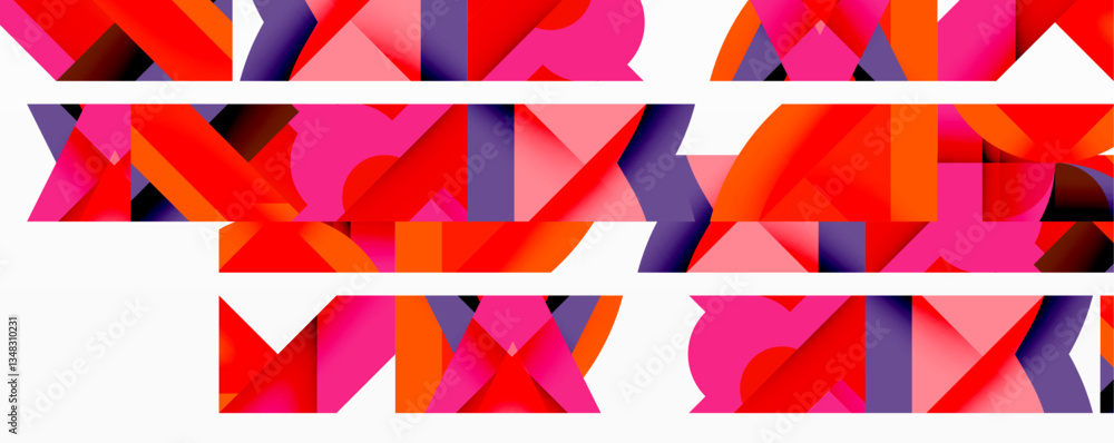 Poster Circles, semi circles, squares and round triangles. Geometric mosaic style pattern abstract background for wallpaper, banner, backdrop, card, book Illustration, landing page