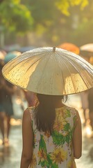 Person with umbrella walking in the rain on a street