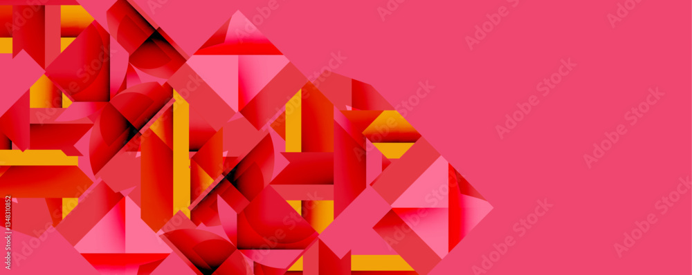 Poster Abstract geometric composition with interlocking circular and angular shapes, featuring smooth gradients and sharp contrasts on a white background