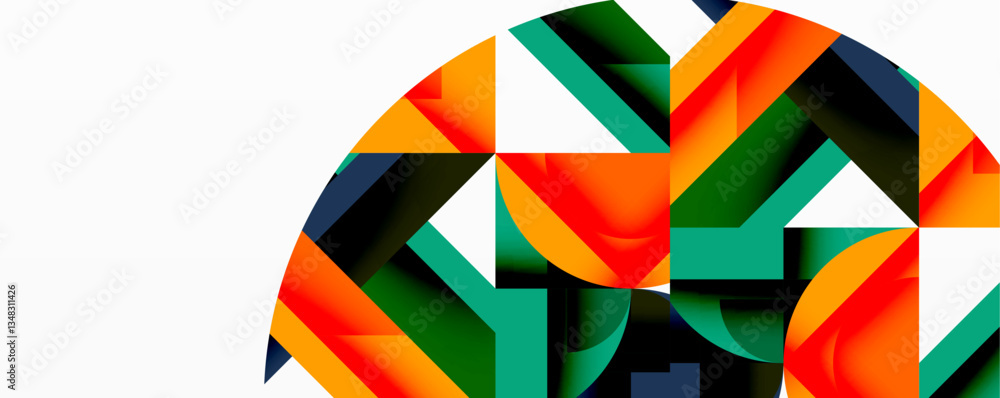 Poster circles, semi circles, squares and round triangles. geometric mosaic style pattern abstract backgrou