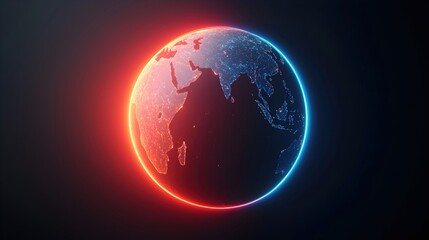 Futuristic Globe with Bright Blue and Red Digital Light Effects