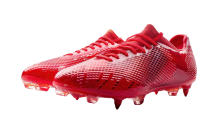 Pair of red soccer cleats isolated on transparent background