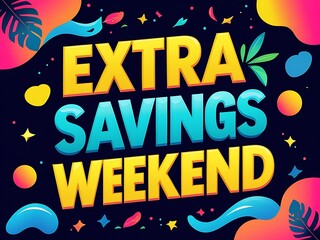 Colorful and bold lettering advertises an extra savings weekend promotion