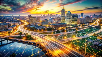 Fototapeta premium Milwaukee Wisconsin Road Map Aerial View Double Exposure Cityscape Photography