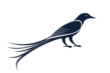Obraz premium Silhouetted bird, stylized feather detail, isolated on white, for nature/animal theme