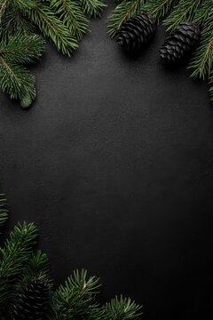Evergreen Branches and Cones on Dark Surface