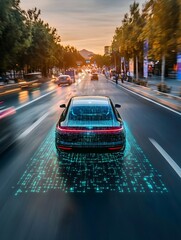 Self-driving car with lidar sensors scanning the road