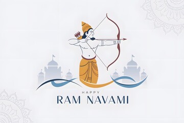 Happy Ram Navami illustration of Lord Rama aiming an arrow. 