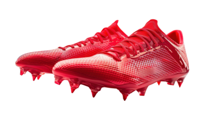 Pair of red soccer cleats isolated on transparent background