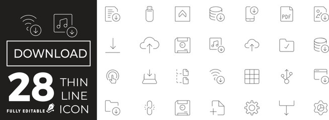 Download Icon set of web and mobile in thin line style. file download Icons & Symbols Containing link, folder, download file, cloud storage and more