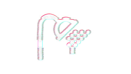 Icon shower is distorted. Glitch. Noise, chromatic aberration, geometric distortion