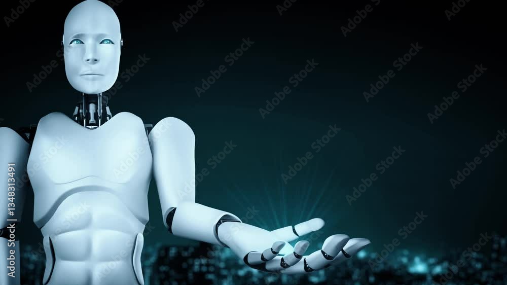 Aufkleber ai robot huminoid uses cloud computing technology to store data on online server . futuristic concep