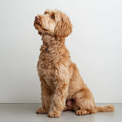 An animal stock image of a tan-colored Goldendoodle is shown seated. The animal image is categorized for "Illustrations - Animals" on a media submission interface