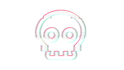 Icon skull is distorted. Glitch. Noise, chromatic aberration, geometric distortion