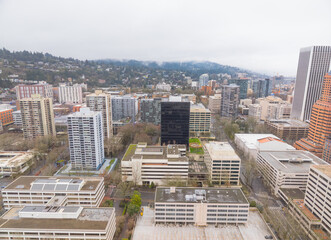 A city view with a large building in the middle