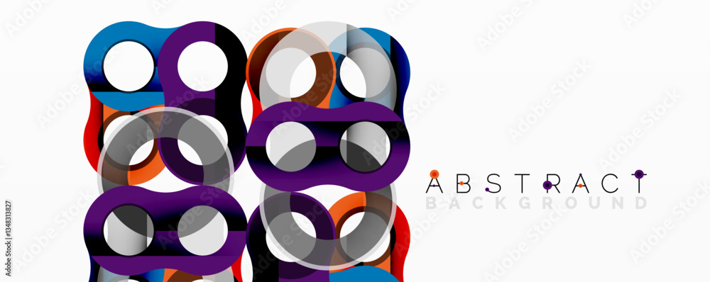 Aufkleber Abstract circle element composition with overlapping circular and tubular shapes featuring smooth gradients, transparency effects, and dynamic layering