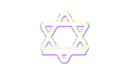 Icon star of david is distorted. Glitch. Noise, chromatic aberration, geometric distortion