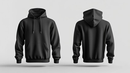 Black hoodie mockup. Front and back views.  Blank template for design