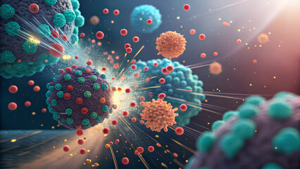 Anti-amyloid therapy Immune response, cells, virus, infection, microscopic, colorful, anti amyloid, therapy, dynamic, science
