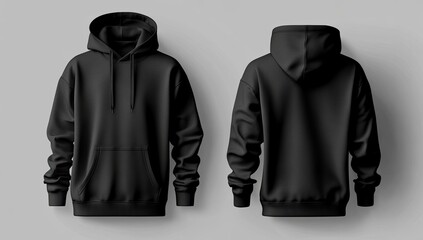 Blank black hoodie mockup. Front and back views