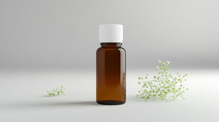 The empty brown glass bottle with a white cap is perfect for medical, pharmaceutical, or cosmetic applications