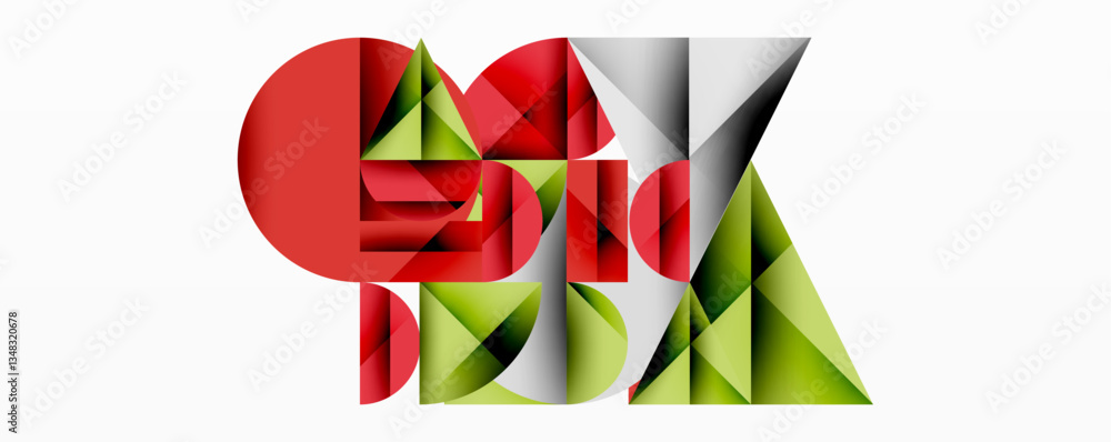 Leinwandbilder Abstract geometric design with intersecting circles, triangles, squares and sharp angles creating a layered composition with gradients, depth, and contrast