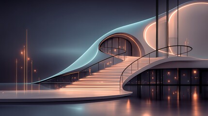 Futuristic Architecture  Illuminated Staircase   Modern Building Design