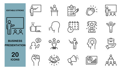ビジネス・プレゼンテーションに関するアイコンセット　編集可能　
