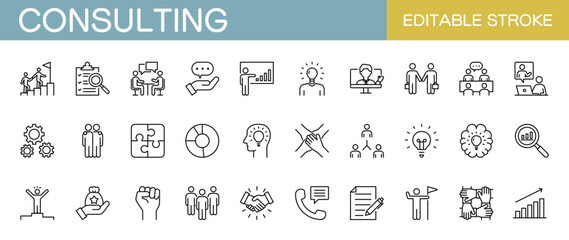 コンサルティングに関するアイコンセット　編集可能　