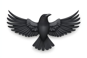 Obraz premium Stylized black crow in flight against white background, graphic design element, possible use in logo or illustration