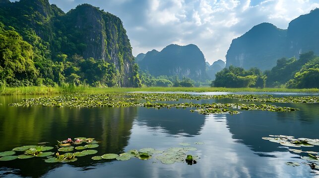 Landscape of Tam Coc river in Ninh Binh